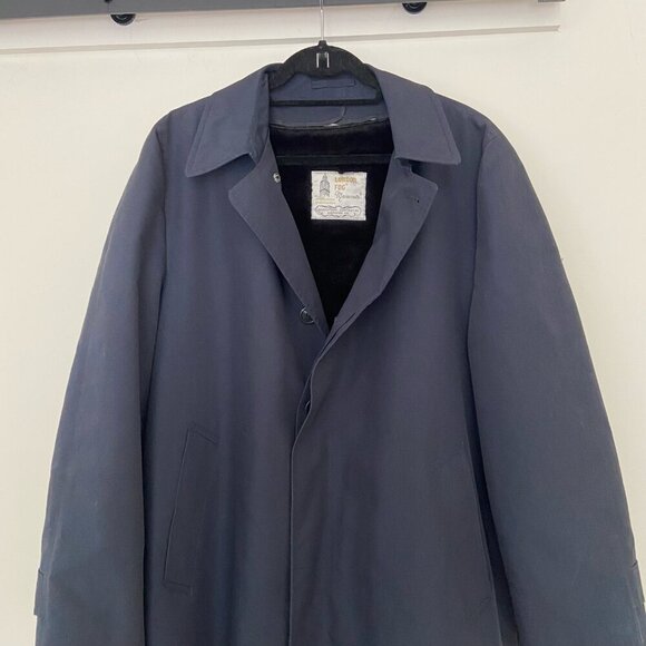 London Fog Towne Men's Navy Blue Long Fleece Lined Trench Coat Jacket Sz 42 Long - Picture 2 of 13
